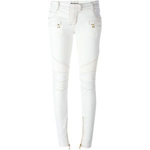 Balmain Zip Gold White Skinny Bike Jeans size 27